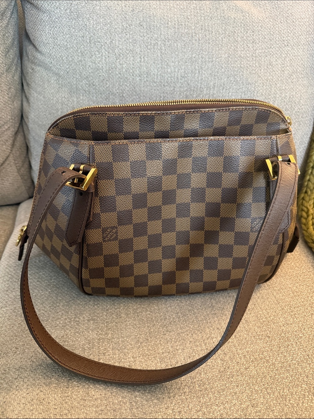 Louis Vuitton Brown Damier Ebene Shoulder Bag with Gold Hardware
